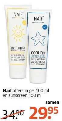 Aanbiedingen Naïf aftersun gel en sunscreen - Naif Baby - Geldig van 01/05/2017 tot 07/05/2017 bij Etos