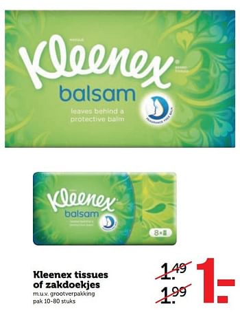 Aanbiedingen Kleenex tissues of zakdoekjes - Kleenex - Geldig van 01/05/2017 tot 07/05/2017 bij Coop