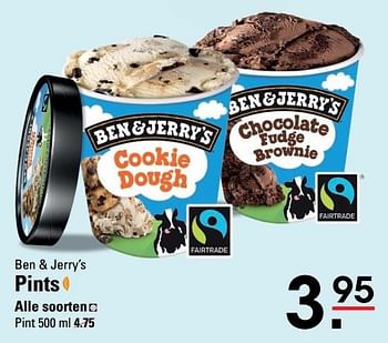 Aanbiedingen Ben + jerry`s pints - Ben&amp;Jerry's - Geldig van 20/04/2017 tot 08/05/2017 bij Sligro