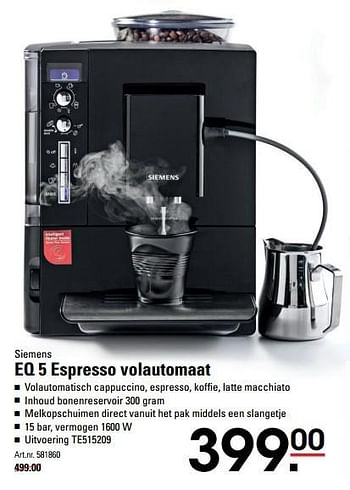 Aanbiedingen Eq 5 espresso volautomaat - Siemens - Geldig van 20/04/2017 tot 08/05/2017 bij Sligro