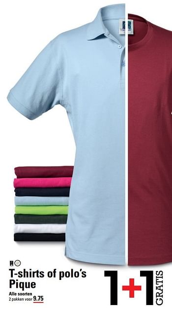 Aanbiedingen T-shirts of polo`s pique - Huismerk - Sligro - Geldig van 20/04/2017 tot 08/05/2017 bij Sligro