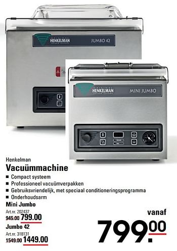 Aanbiedingen Vacuümmachine - Henkelman - Geldig van 20/04/2017 tot 08/05/2017 bij Sligro