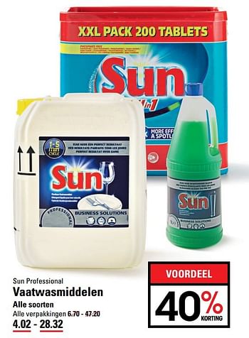 Aanbiedingen Sun professional vaatwasmiddelen - Sun - Geldig van 20/04/2017 tot 08/05/2017 bij Sligro