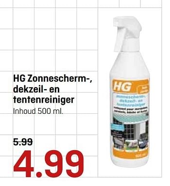 Aanbiedingen Hg zonnescherm-, dekzeil- en tentenreiniger - HG - Geldig van 01/05/2017 tot 14/05/2017 bij Hubo