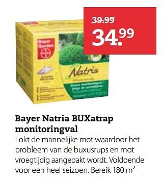 Aanbiedingen Bayer natria buxatrap monitoringval - Bayer - Geldig van 01/05/2017 tot 14/05/2017 bij Boerenbond
