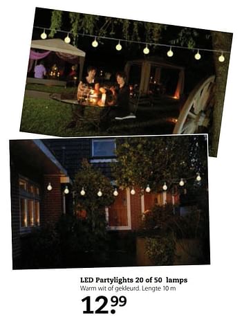 Aanbiedingen Led partylights 20 of 50 lamps warm wit of gekleurd. lengte - Huismerk- Boerenbond - Geldig van 01/05/2017 tot 14/05/2017 bij Boerenbond