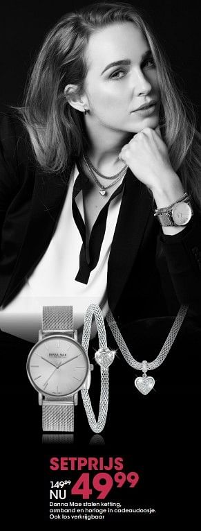 Aanbiedingen Donna mae stalen ketting, armband en horloge in cadeaudoosje. ook los verkrijgbaar - Donna Mae  - Geldig van 01/05/2017 tot 14/05/2017 bij Lucardi