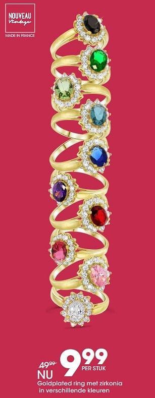 Aanbiedingen Goldplated ring met zirkonia in verschillende kleuren - Huismerk - Lucardi - Geldig van 01/05/2017 tot 14/05/2017 bij Lucardi