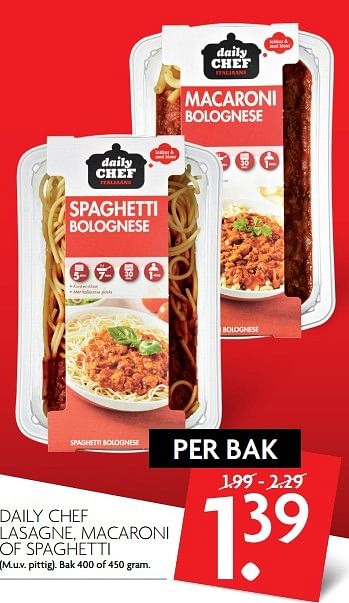 Aanbiedingen Daily chef lasagne, macaroni of spaghetti - Daily chef - Geldig van 30/04/2017 tot 06/05/2017 bij Deka Markt