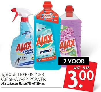 Aanbiedingen Ajax allesreiniger of shower power - Ajax - Geldig van 30/04/2017 tot 06/05/2017 bij Deka Markt