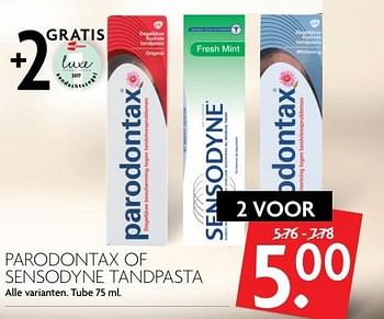 Aanbiedingen Parodontax of sensodyne tandpasta - Parodontax - Geldig van 30/04/2017 tot 06/05/2017 bij Deka Markt