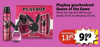 Aanbiedingen Playboy geschenkset queen of the game - Playboy - Geldig van 02/05/2017 tot 07/05/2017 bij Kruidvat