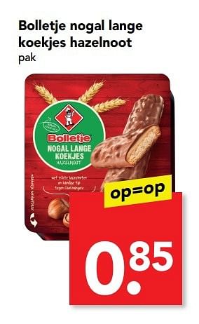 Aanbiedingen Bolletje nogal lange koekjes hazelnoot - Bolletje - Geldig van 01/05/2017 tot 02/05/2017 bij Deen Supermarkten