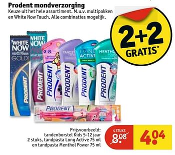 Aanbiedingen Tandenborstel kids tandpasta long active en tandpasta menthol power - Prodent - Geldig van 02/05/2017 tot 07/05/2017 bij Kruidvat