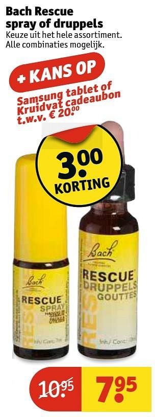 Aanbiedingen Bach rescue spray of druppels - Bach - Geldig van 02/05/2017 tot 07/05/2017 bij Kruidvat