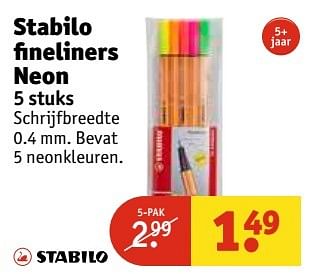 Aanbiedingen Stabilo fineliners neon - Stabilo - Geldig van 02/05/2017 tot 07/05/2017 bij Kruidvat