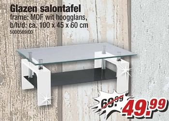 Aanbiedingen Glazen salontafel frame mdf wit hoogglan - Huismerk - Poco - Geldig van 01/05/2017 tot 07/05/2017 bij Poco