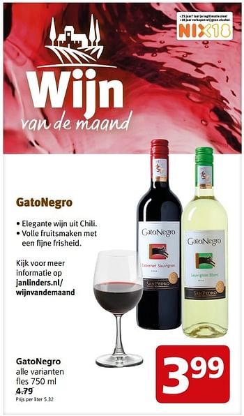 Aanbiedingen Gatonegro alle varianten - Rode wijnen - Geldig van 01/05/2017 tot 07/05/2017 bij Jan Linders