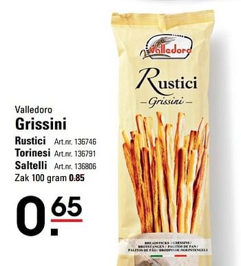 Aanbiedingen Grissini rustici - Valledoro - Geldig van 20/04/2017 tot 08/05/2017 bij Sligro