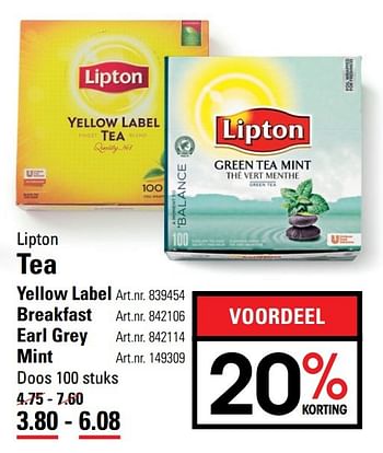 Aanbiedingen Tea yellow label - Lipton - Geldig van 20/04/2017 tot 08/05/2017 bij Sligro