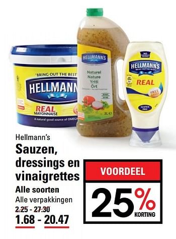 Aanbiedingen Sauzen, dressings en vinaigrettes - Hellman's - Geldig van 20/04/2017 tot 08/05/2017 bij Sligro