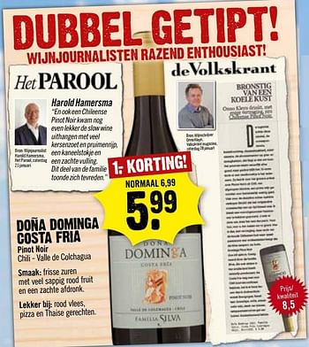 Aanbiedingen Dona dominga costa fria - Rode wijnen - Geldig van 07/05/2017 tot 13/05/2017 bij Dirk III
