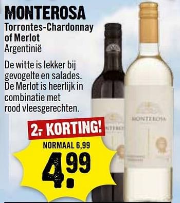 Aanbiedingen Monterosa torrontes-chardonnay of merlot argentinië - Rode wijnen - Geldig van 07/05/2017 tot 13/05/2017 bij Dirk III