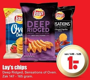 Aanbiedingen Lay`s chips deep ridged, sensations of oven - Lay's - Geldig van 07/05/2017 tot 13/05/2017 bij Lekker Doen