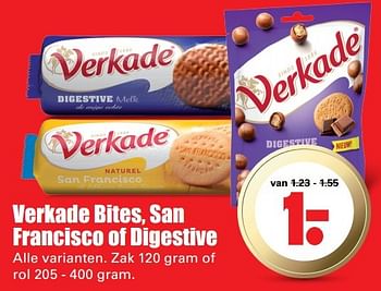 Aanbiedingen Verkade bites, san francisco of digestive - Verkade - Geldig van 07/05/2017 tot 13/05/2017 bij Lekker Doen