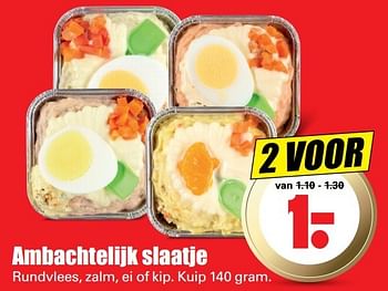 Aanbiedingen Ambachtelijk slaatje rundvlees, zalm, ei of kip - Huismerk - Dirk - Geldig van 07/05/2017 tot 13/05/2017 bij Lekker Doen