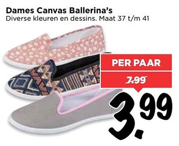 Aanbiedingen Dames canvas ballerina`s - Huismerk Vomar - Geldig van 07/05/2017 tot 13/05/2017 bij Vomar