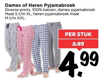 Aanbiedingen Dames of heren pyjamabroek - Huismerk Vomar - Geldig van 07/05/2017 tot 13/05/2017 bij Vomar