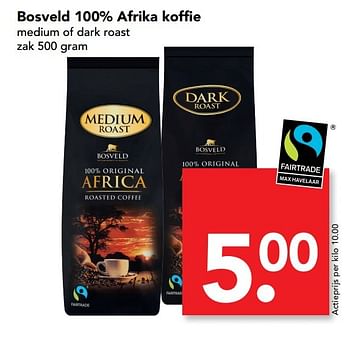Aanbiedingen Bosveld 100% afrika koffie medium of dark roast - Bosveld - Geldig van 07/05/2017 tot 13/05/2017 bij Deen Supermarkten