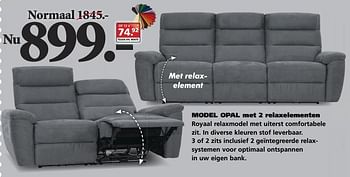 Aanbiedingen Model opal met 2 relaxelementen - Huismerk - Seats and Sofas - Geldig van 08/05/2017 tot 13/05/2017 bij Seats and Sofas