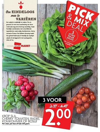 Aanbiedingen Krop sla, cherry tomaten, radijs, komkommer of bosui - Huismerk - Deka Markt - Geldig van 07/05/2017 tot 13/05/2017 bij Deka Markt