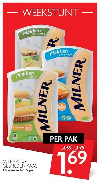 Aanbiedingen Milner 30+ gesneden kaas - Milner - Geldig van 07/05/2017 tot 13/05/2017 bij Deka Markt