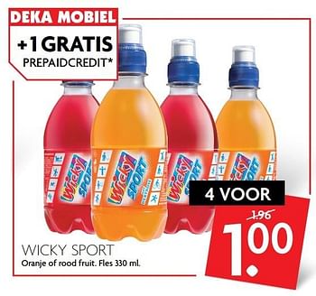 Aanbiedingen Wicky sport oranje of rood fruit - Wicky - Geldig van 07/05/2017 tot 13/05/2017 bij Deka Markt