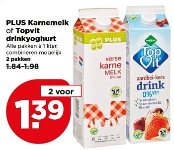 Aanbiedingen Plus karnemelk of topvit drinkyoghurt - Melkan - Geldig van 07/05/2017 tot 13/05/2017 bij Plus