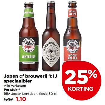 Aanbiedingen Jopen of brouwerij `t ij speciaalbier - Brouwerij', t IJ - Geldig van 07/05/2017 tot 13/05/2017 bij Plus