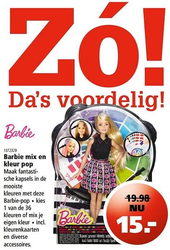 Aanbiedingen Barbie mix en kleur pop - Mattel - Geldig van 27/04/2017 tot 14/05/2017 bij Marskramer