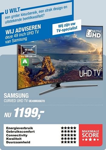 Aanbiedingen Samsung curved uhd tv ue49mu6670 - Samsung - Geldig van 01/05/2017 tot 14/05/2017 bij Electro World