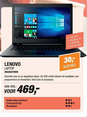 Aanbiedingen Lenovo laptop 80qq00t8mh - Lenovo - Geldig van 01/05/2017 tot 14/05/2017 bij Electro World