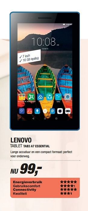 Aanbiedingen Lenovo tablet tab3 a7 essential - Lenovo - Geldig van 01/05/2017 tot 14/05/2017 bij Electro World