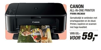 Aanbiedingen Canon all-in-one printer pixma mg3650 - Canon - Geldig van 01/05/2017 tot 14/05/2017 bij Electro World