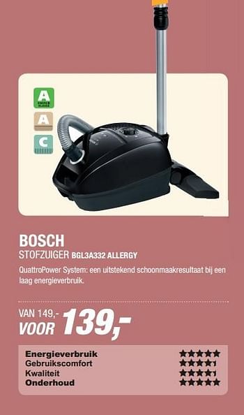 Aanbiedingen Bosch stofzuiger bgl3a332 allergy - Bosch - Geldig van 01/05/2017 tot 14/05/2017 bij Electro World