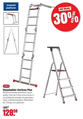 Aanbiedingen Vouwladder varitrex plus multifunctionele aluminium vouwladder - Altrex - Geldig van 01/05/2017 tot 14/05/2017 bij Formido