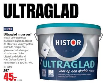 Aanbiedingen Ultraglad muurverf ideaal voor gestucte muren en plafonds - Histor - Geldig van 01/05/2017 tot 14/05/2017 bij Formido