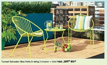 Aanbiedingen Tuinset salvador-boa vista 3-delig 2 stoelen + tafel - Huismerk - Leen Bakker - Geldig van 06/04/2017 tot 26/08/2017 bij Leen Bakker