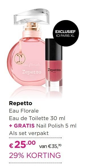 Aanbiedingen Repetto eau florale eau de toilette - Repetto - Geldig van 01/05/2017 tot 14/05/2017 bij Ici Paris XL