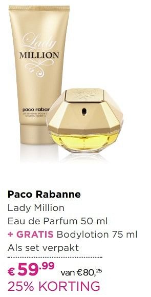 Aanbiedingen Paco rabanne lady million eau de parfum - Paco Rabanne - Geldig van 01/05/2017 tot 14/05/2017 bij Ici Paris XL
